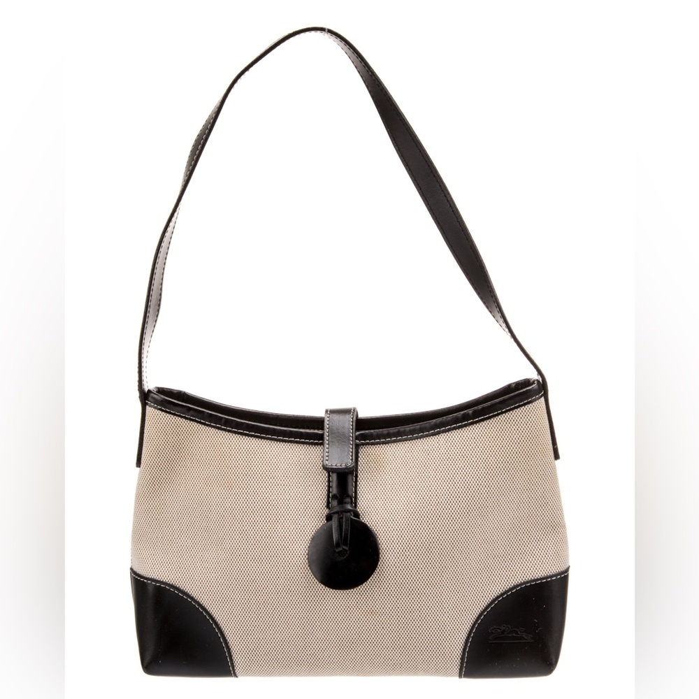 Longchamp vintage canvas Elegant Black and Tan Shoulder bag